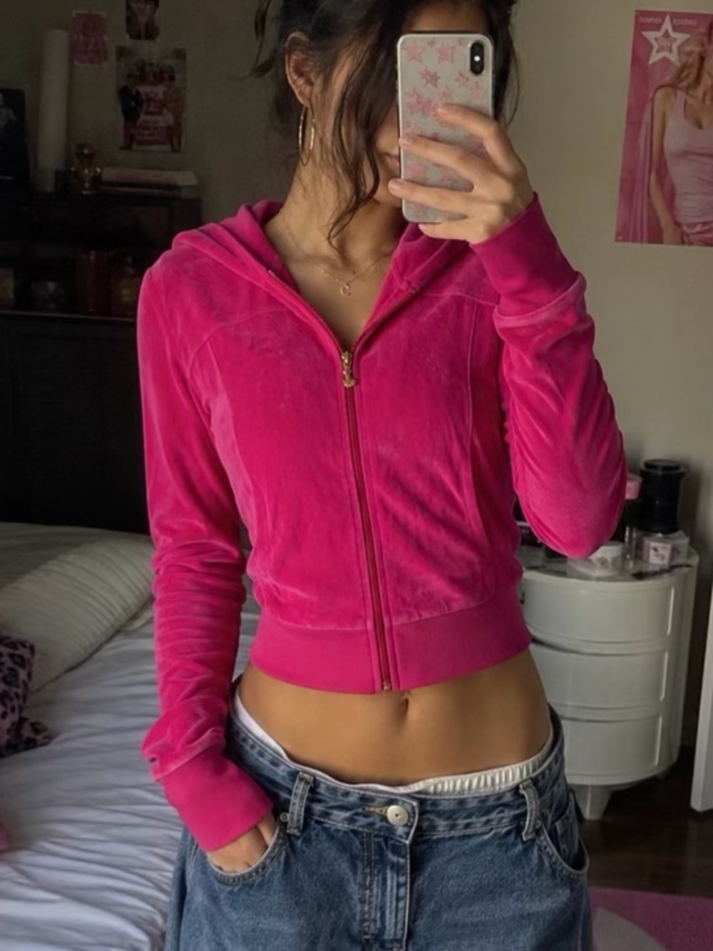 Juicy Couture Hot Pink Velour Zip Hoodie Jacket
